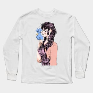 Girl With Blue Bird Long Sleeve T-Shirt